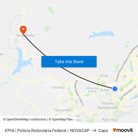 EPIA | Polícia Rodoviária Federal / NOVACAP to Caps map