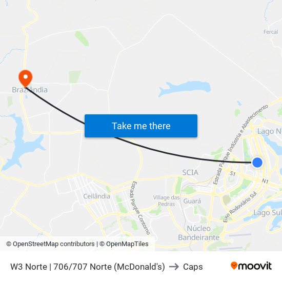 W3 Norte | 706/707 Norte (McDonald's) to Caps map