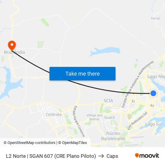L2 Norte | SGAN 607 (CRE Plano Piloto) to Caps map