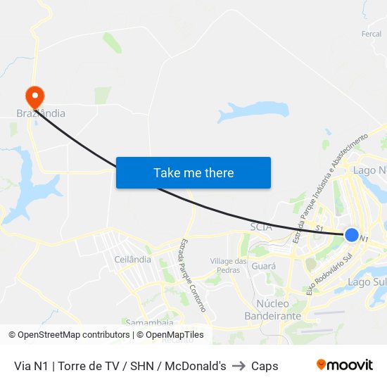 Via N1 | Torre de TV / SHN / McDonald's to Caps map