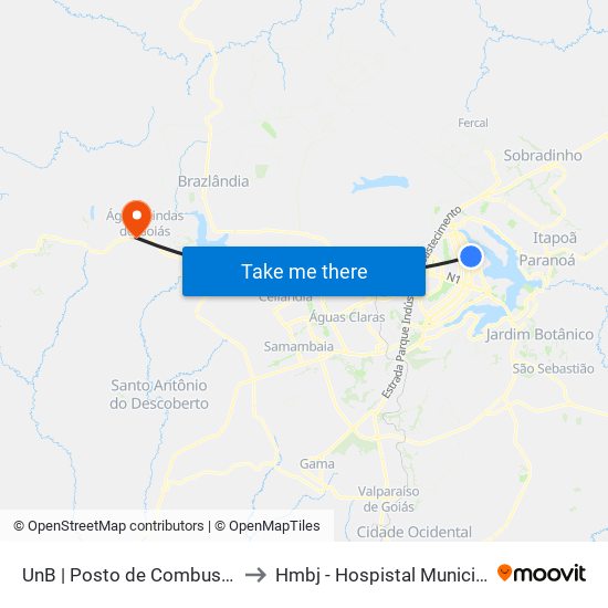 UnB | Posto de Combustíveis / Subway to Hmbj - Hospistal Municipal Bom Jesus map