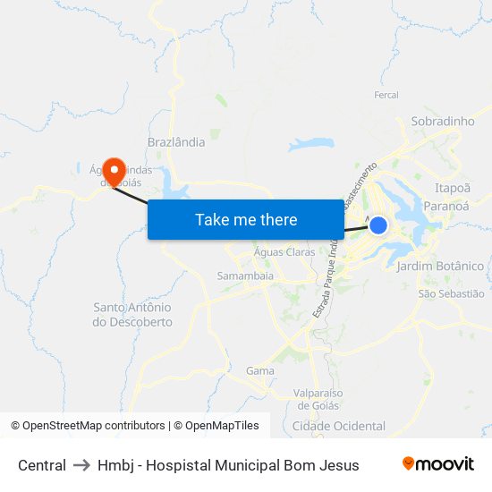 Central to Hmbj - Hospistal Municipal Bom Jesus map