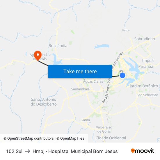 102 Sul to Hmbj - Hospistal Municipal Bom Jesus map