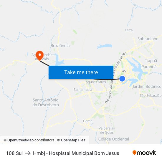 108 Sul to Hmbj - Hospistal Municipal Bom Jesus map