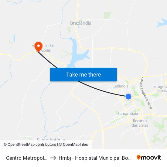 Centro Metropolitano to Hmbj - Hospistal Municipal Bom Jesus map