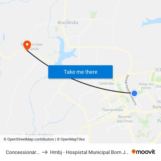 Concessionárias to Hmbj - Hospistal Municipal Bom Jesus map