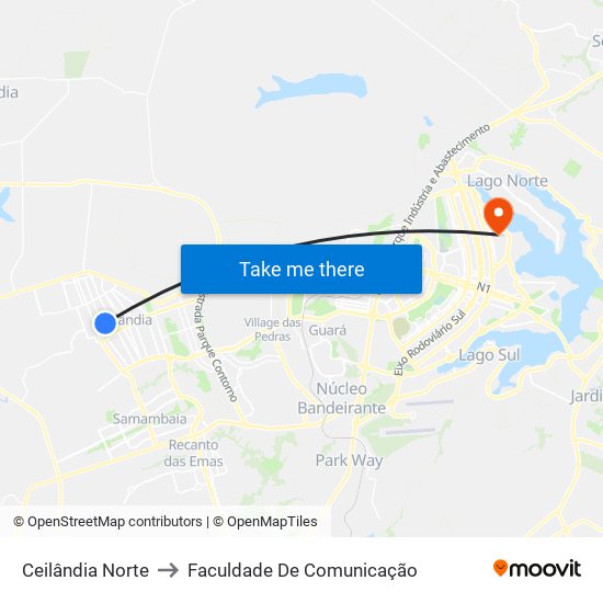 Ceilândia Norte to Faculdade De Comunicação map