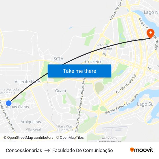 Concessionárias to Faculdade De Comunicação map