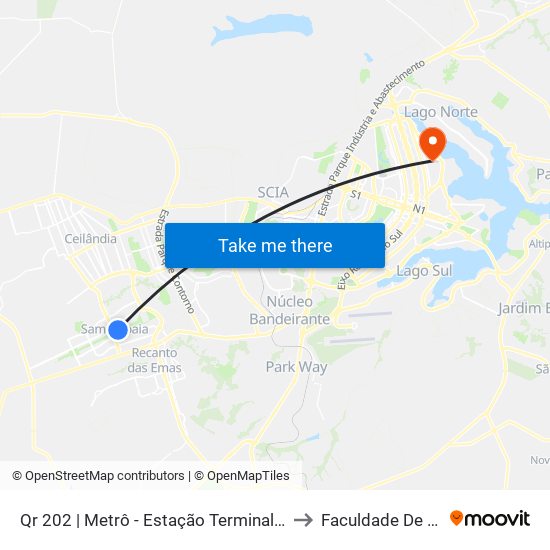 Qr 202 | Metrô - Estação Terminal Samambaia (Lado Oposto) to Faculdade De Comunicação map