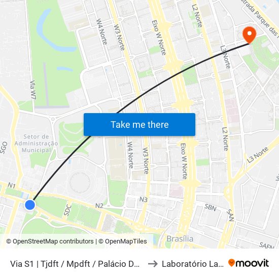 Via S1 | TJDFT / MPDFT / Palácio do Buriti to Laboratório Lagas map