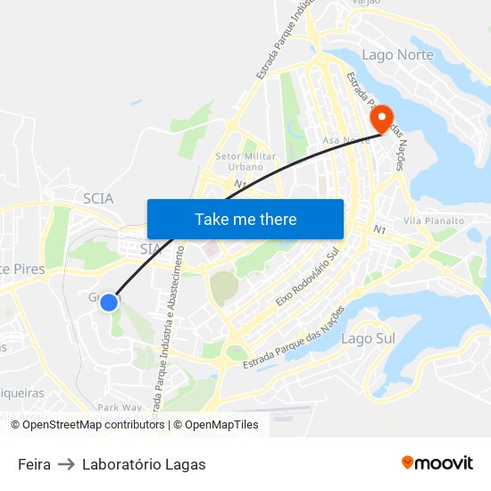 Feira to Laboratório Lagas map