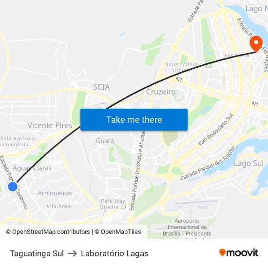 Taguatinga Sul to Laboratório Lagas map