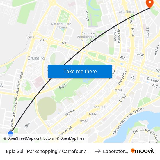 EPIA | ParkShopping / Carrefour / Rod. Interestadual to Laboratório Lagas map