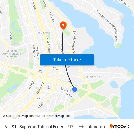 Via S1 | Supremo Tribunal Federal / Praça dos Três Poderes to Laboratório Lagas map