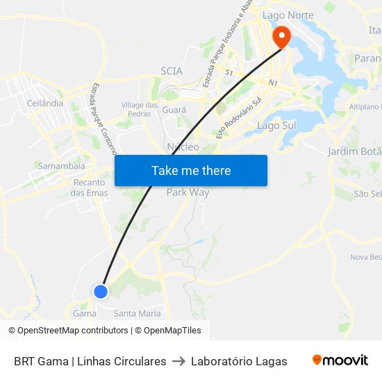 BRT Gama | Linhas Circulares to Laboratório Lagas map