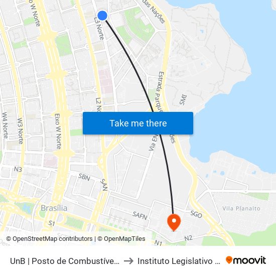 UnB | Posto de Combustíveis / Subway to Instituto Legislativo Brasileiro map