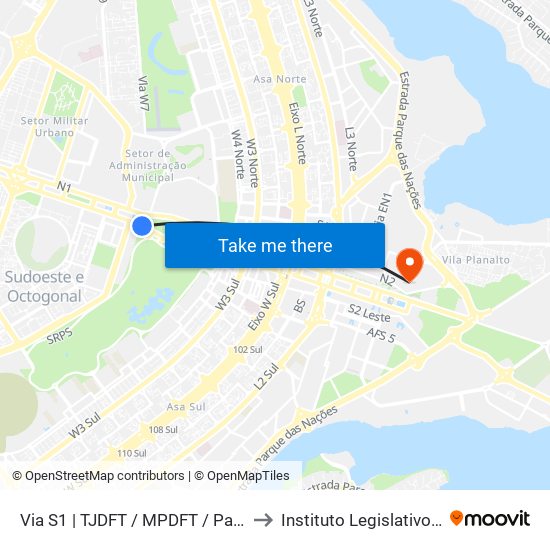 Via S1 | TJDFT / MPDFT / Palácio do Buriti to Instituto Legislativo Brasileiro map