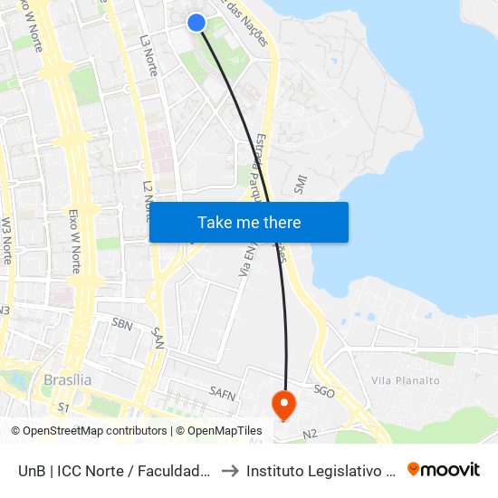 UnB | ICC Norte / Faculdade de Direito to Instituto Legislativo Brasileiro map
