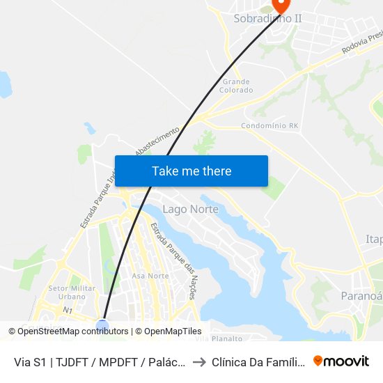 Via S1 | TJDFT / MPDFT / Palácio do Buriti to Clínica Da Família - SES map