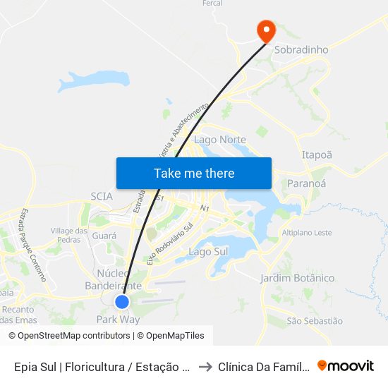 EPIA | Floricultura / Estação BRT Park Way to Clínica Da Família - SES map