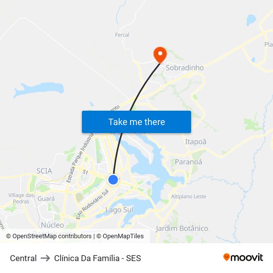 Central to Clínica Da Família - SES map