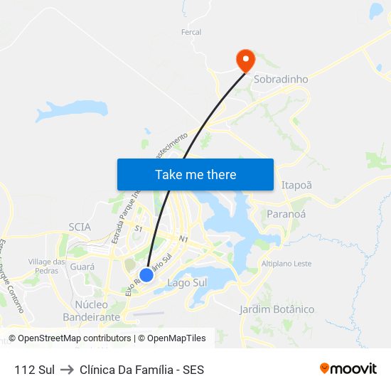 112 Sul to Clínica Da Família - SES map