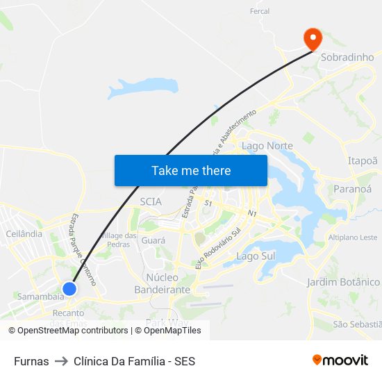 Furnas to Clínica Da Família - SES map