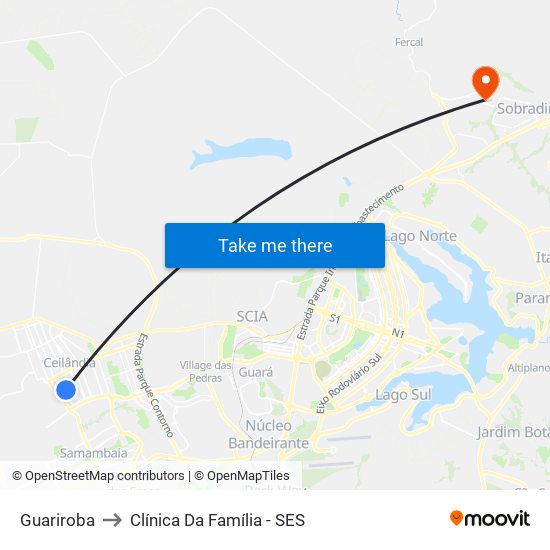 Guariroba to Clínica Da Família - SES map