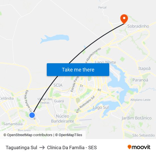 Taguatinga Sul to Clínica Da Família - SES map