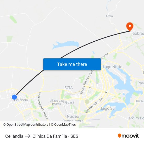 Ceilândia to Clínica Da Família - SES map