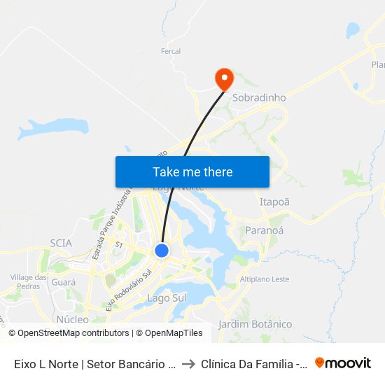 Eixo L Norte | Setor Bancário Norte to Clínica Da Família - SES map