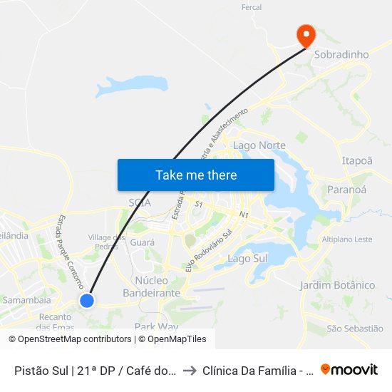 Pistão Sul | 21ª DP / Café do Sítio to Clínica Da Família - SES map