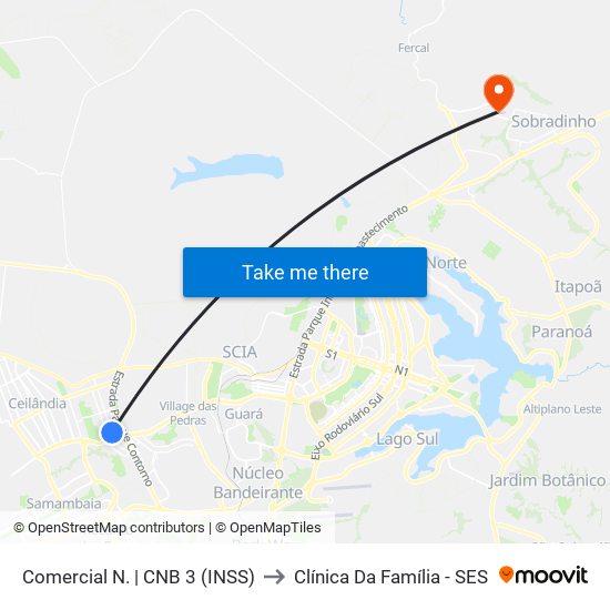 Comercial Norte | Cnb 3 (Inss) to Clínica Da Família - SES map