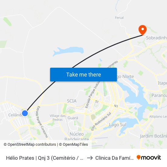 Hélio Prates | Qnj 3 (Cemitério / Setor H Norte) to Clínica Da Família - SES map