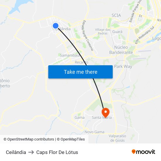 Ceilândia to Caps Flor De Lótus map