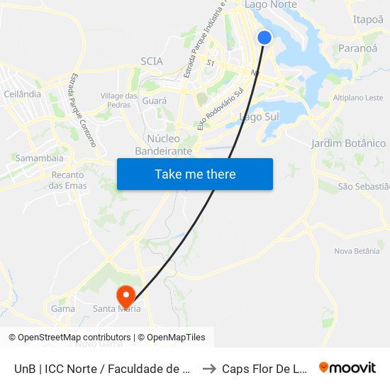 UnB | ICC Norte / Faculdade de Direito to Caps Flor De Lótus map