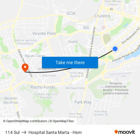 114 Sul to Hospital Santa Marta - Hsm map