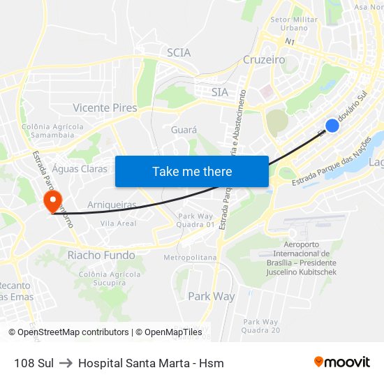 108 Sul to Hospital Santa Marta - Hsm map