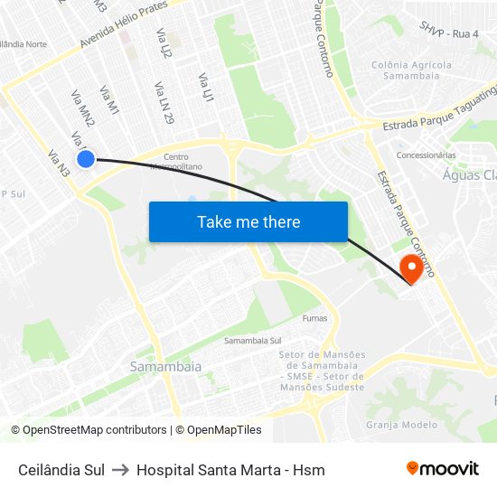 Ceilândia Sul to Hospital Santa Marta - Hsm map