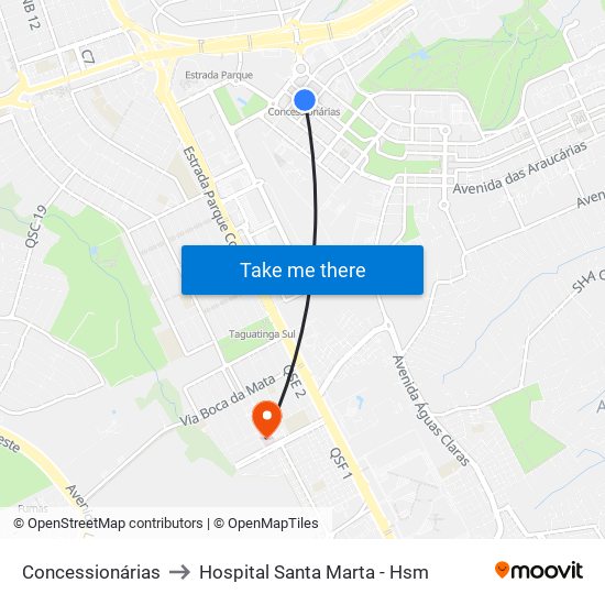 Concessionárias to Hospital Santa Marta - Hsm map