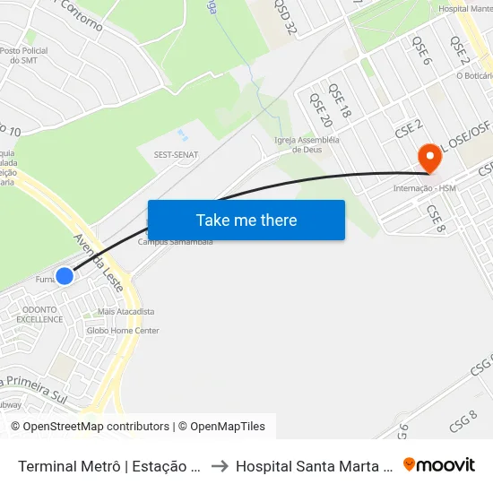 Terminal Metrô | Estação Furnas to Hospital Santa Marta - HSM map