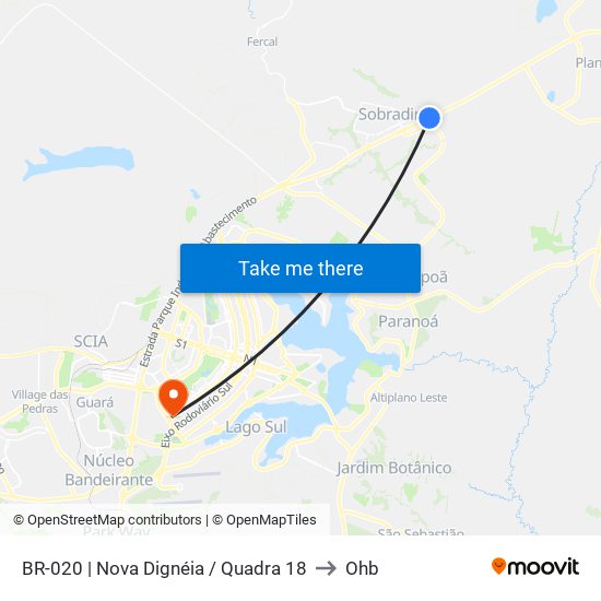 BR-020 | Nova Dignéia / Quadra 18 to Ohb map