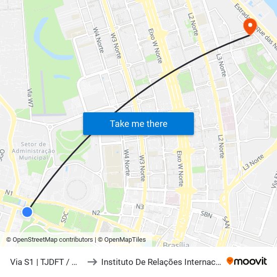 Via S1 | TJDFT / MPDFT / Palácio do Buriti to Instituto De Relações Internacionais(Irel) / Instituto De Ciência Política map