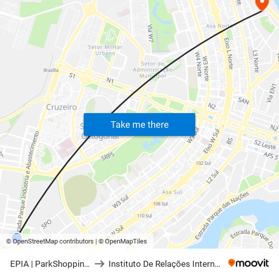 EPIA | ParkShopping / Carrefour (SEMIURBANO) to Instituto De Relações Internacionais(Irel) / Instituto De Ciência Política map