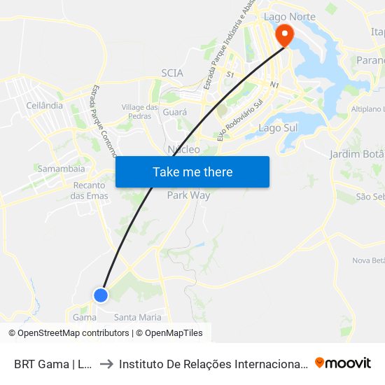 BRT Gama | Linhas Circulares to Instituto De Relações Internacionais(Irel) / Instituto De Ciência Política map