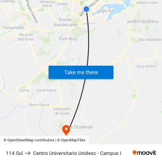 114 Sul to Centro Universitario Unidesc - Campus I map