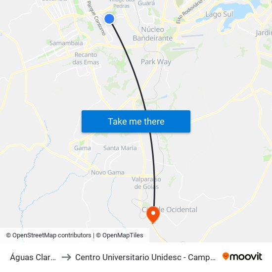 Águas Claras to Centro Universitario Unidesc - Campus I map