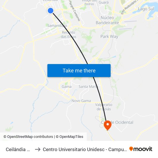 Ceilândia Sul to Centro Universitario Unidesc - Campus I map