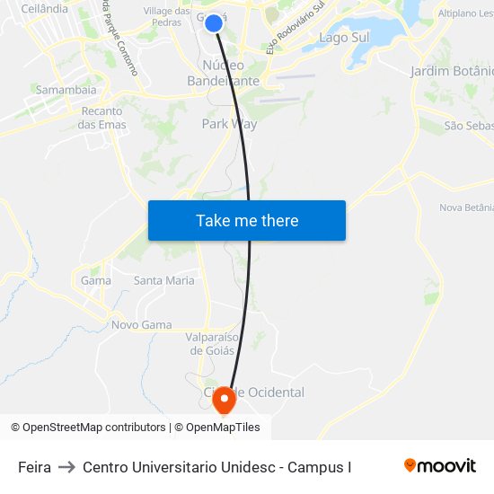 Feira to Centro Universitario Unidesc - Campus I map