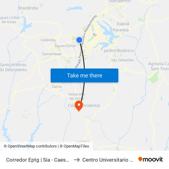 Corredor Eptg | Sia - Caesb (Sentido Taguatinga) to Centro Universitario Unidesc - Campus I map